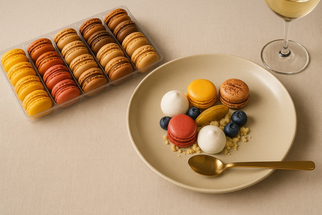 Assortiment de Macarons 72pz - 15g vanille / orange / chocolat / framboise / café / citron) - 19805